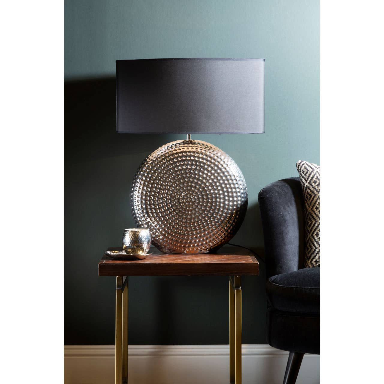 Colette Small Hammered Chrome Finish Table Lamp