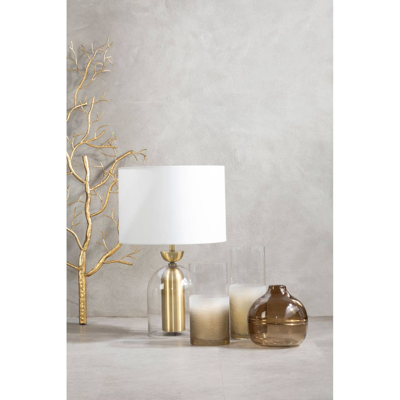 Aurio Clear Glass and Antique Brass Finish Metal Table Lamp