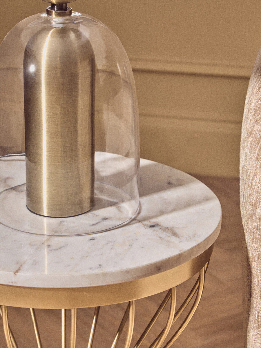 Aurio Clear Glass and Antique Brass Finish Metal Table Lamp