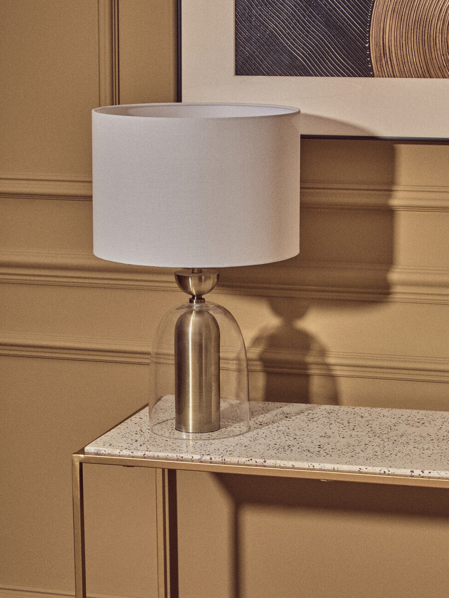 Aurio Clear Glass and Antique Brass Finish Metal Table Lamp