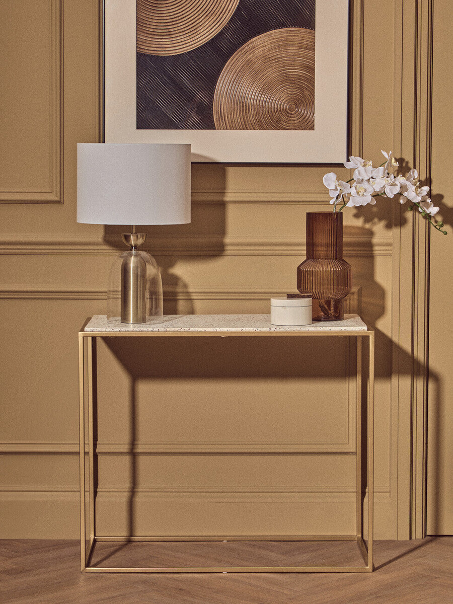 Aurio Clear Glass and Antique Brass Finish Metal Table Lamp