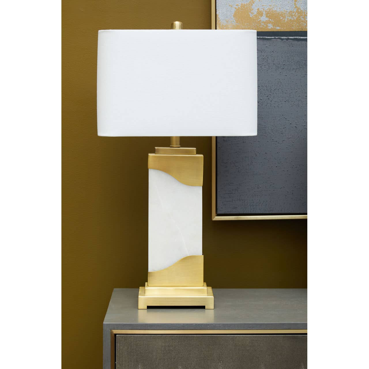 Maren Table Lamp in White Marble and Gold