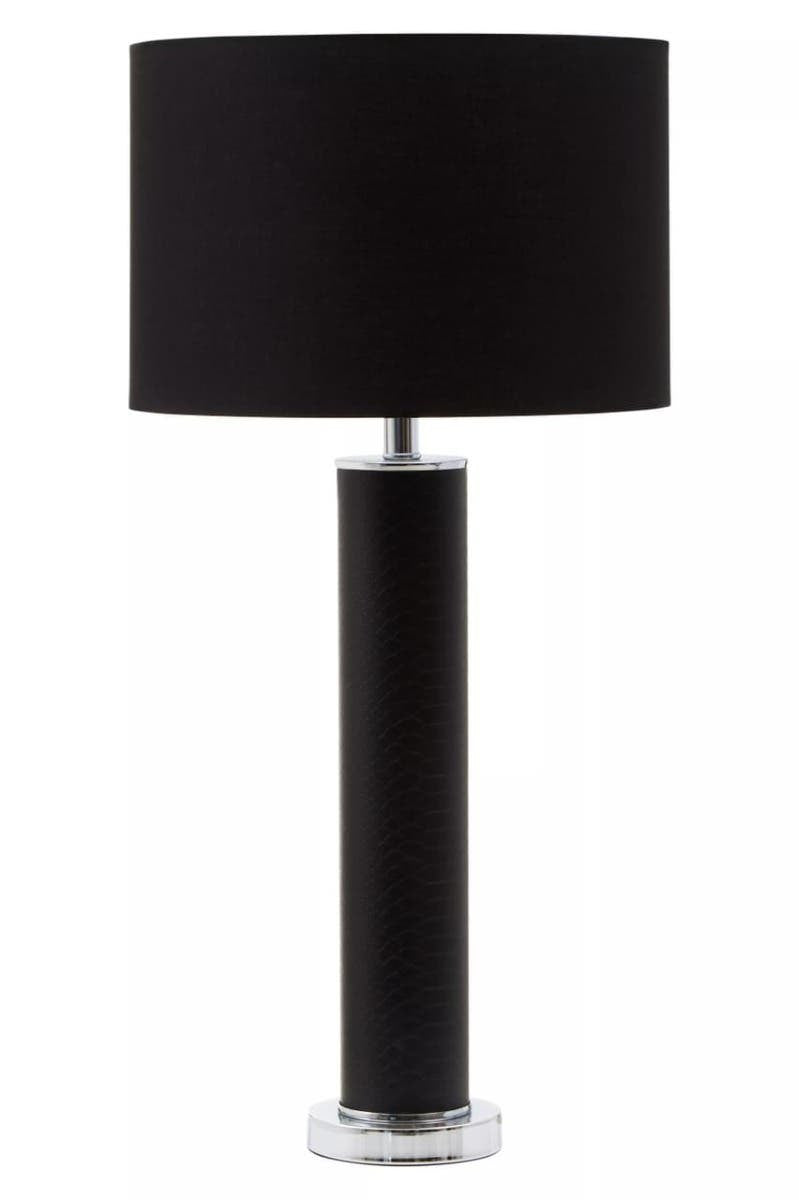 Noa Black Snake Leather Effect Table Lamp with Chrome Base