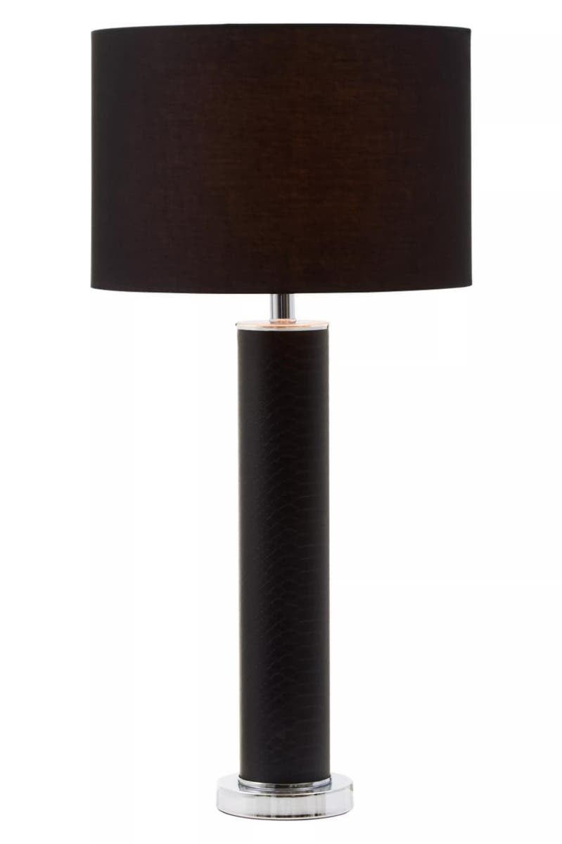Noa Black Snake Leather Effect Table Lamp with Chrome Base