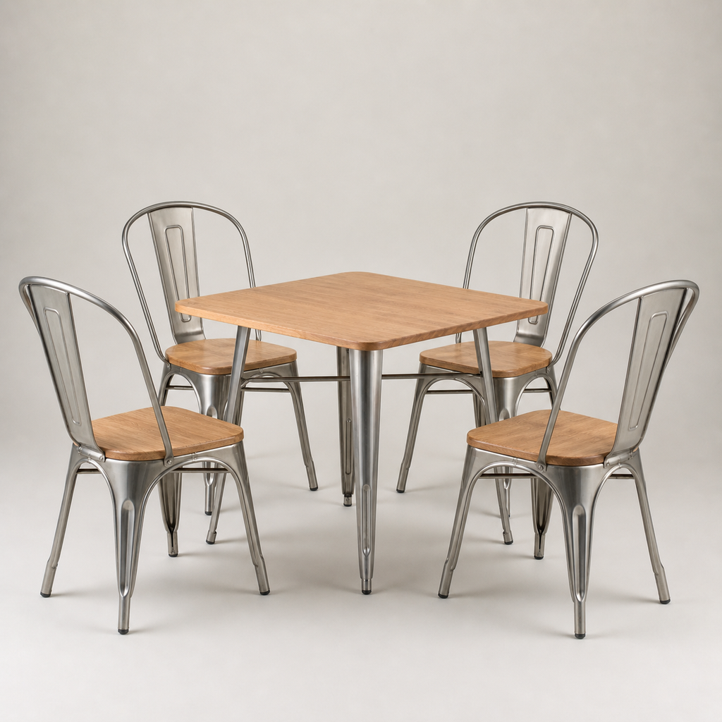 Paris cafe chair with wood seat – Gunmetal Grey