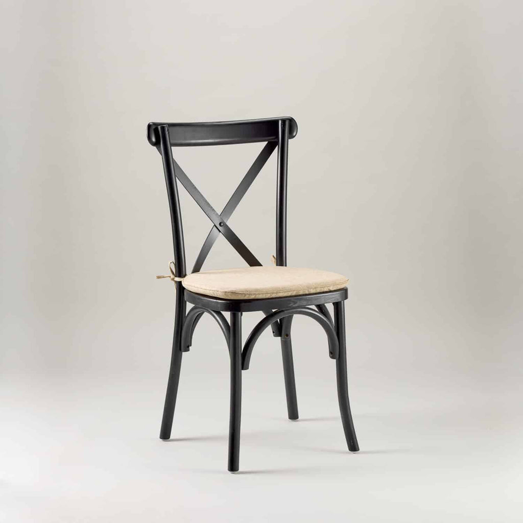 Black crossback chair – tie on seat pad