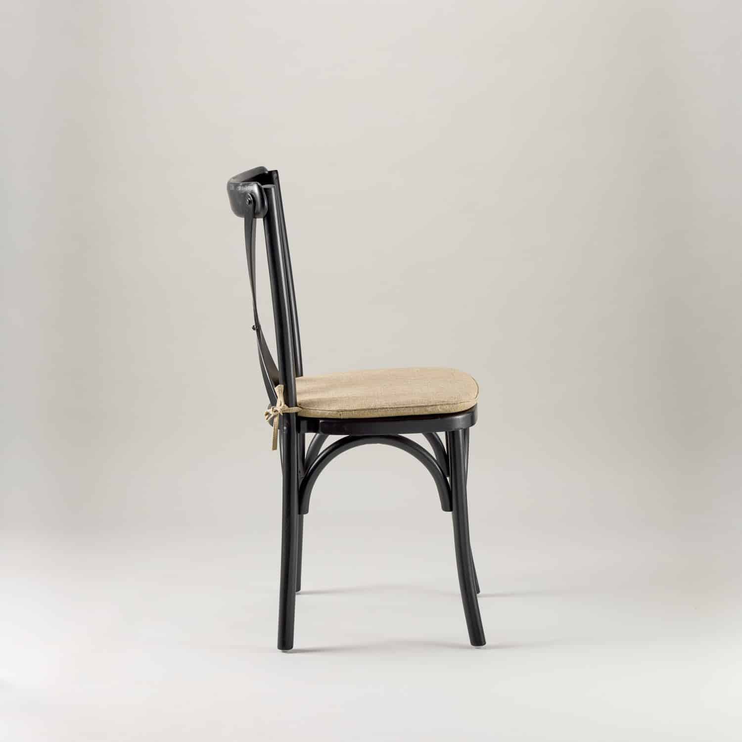 Black crossback chair – tie on seat pad