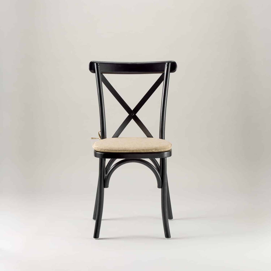 Black crossback chair – tie on seat pad