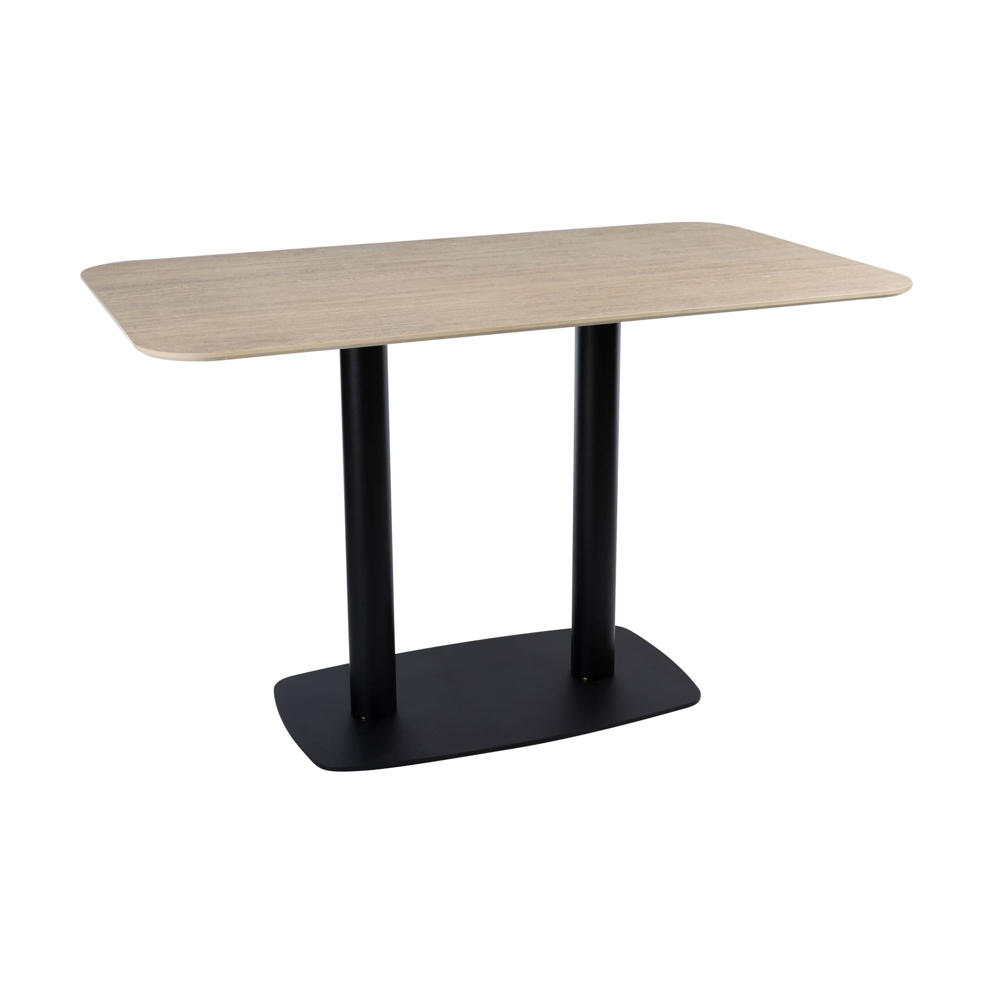 Extrema Premium Complete Dining Table - Beige Travertine with Boston Black Base with Radius Edges