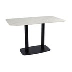 Extrema Premium Complete Dining Table - White Marble with Boston Black Base with Radius Edges