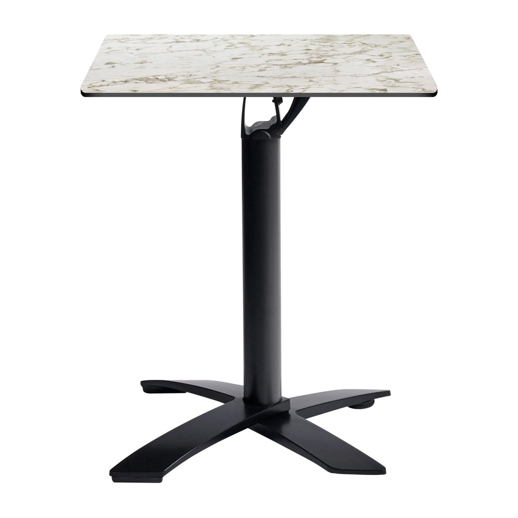 Extrema Complete Dining Table- White Carrara Marble with Spaceguard Deluxe Black Flip Top Base