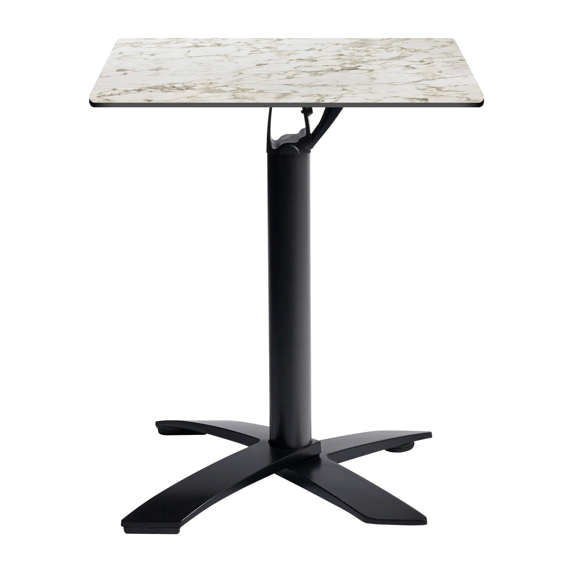 Extrema Complete Dining Table- White Carrara Marble with Spaceguard Deluxe Black Flip Top Base