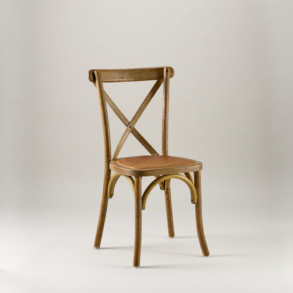 Rustic Limed oak crossback chair – rattan seat pad