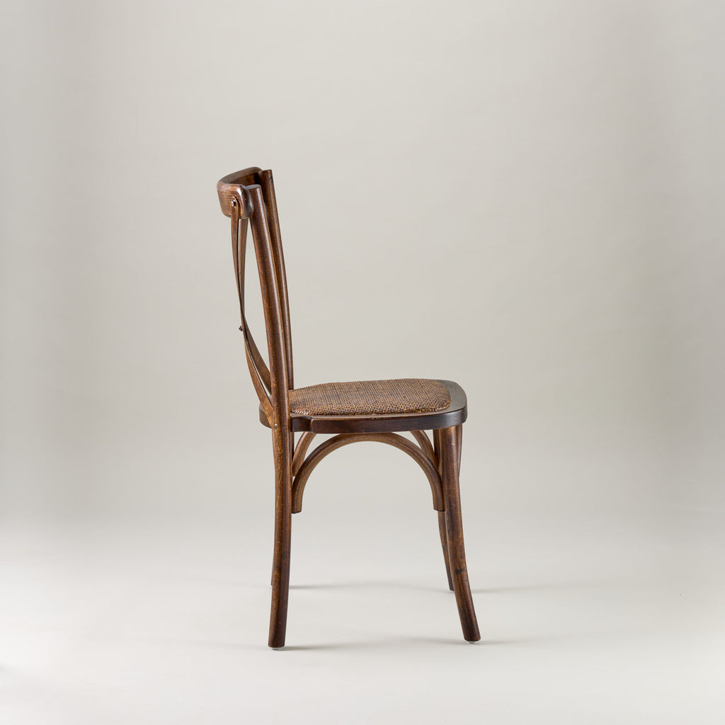 Walnut crossback chair – rattan seat pad