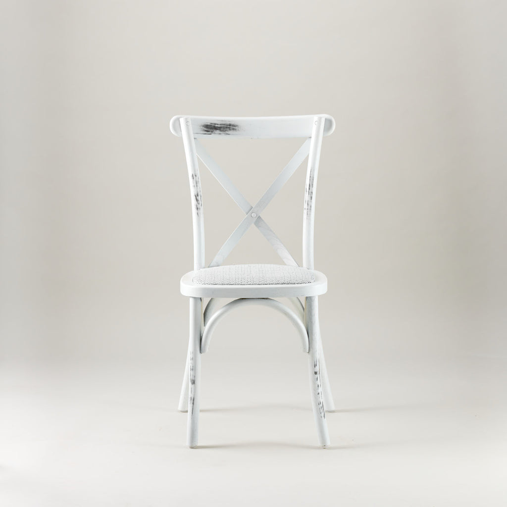 Vintage White crossback chair – rattan seat pad