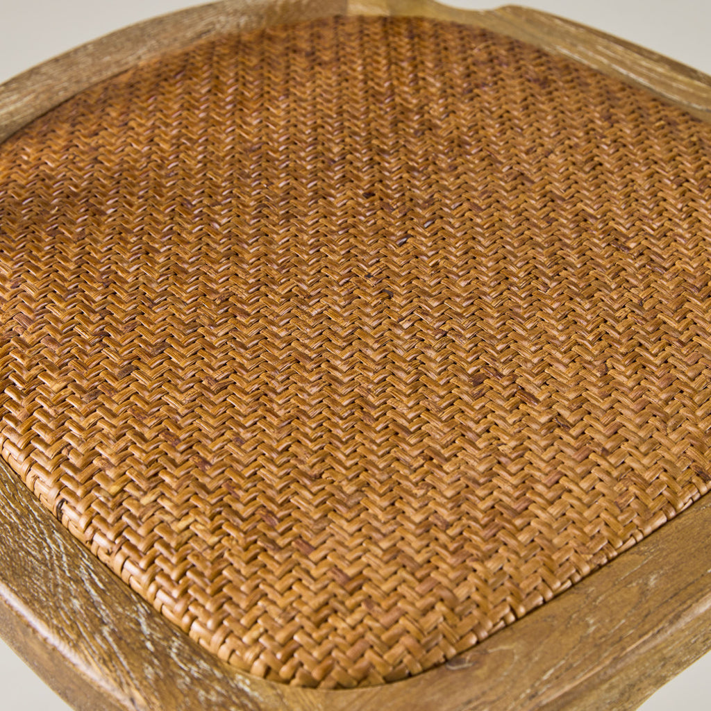 Rustic Limed oak crossback chair – rattan seat pad
