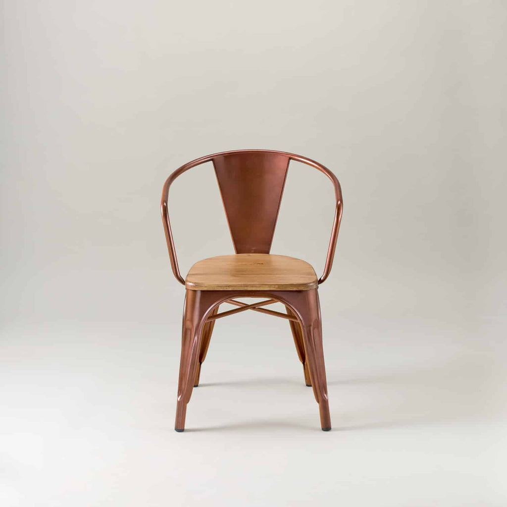 Paris cafe chair with arms & wood seat – Vintage copper