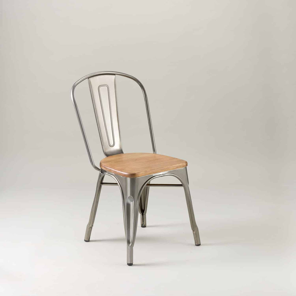 Paris cafe chair with wood seat – Gunmetal Grey