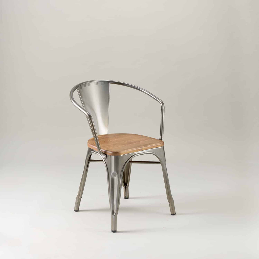 Paris cafe chair with arms & wood seat – Gunmetal