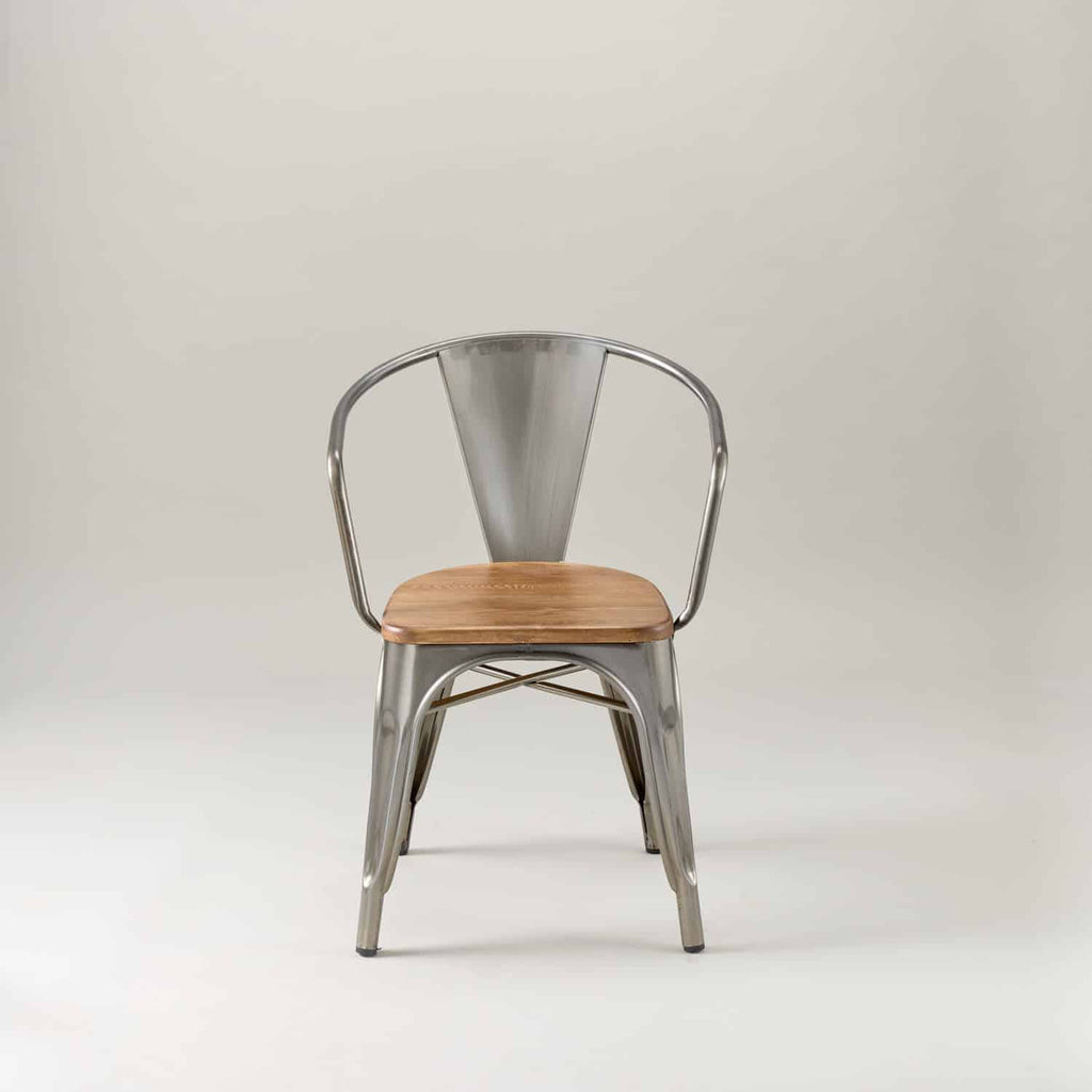 Paris cafe chair with arms & wood seat – Gunmetal