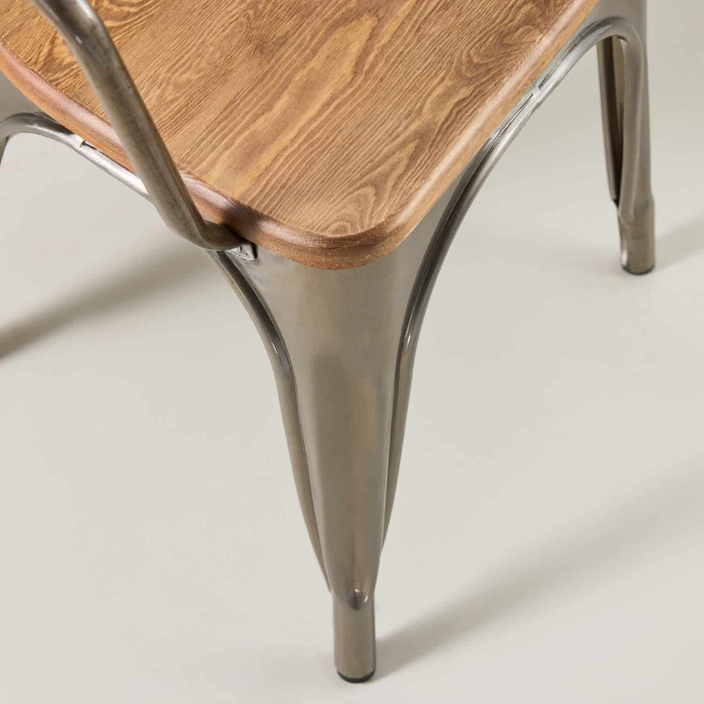 Paris cafe chair with arms & wood seat – Gunmetal