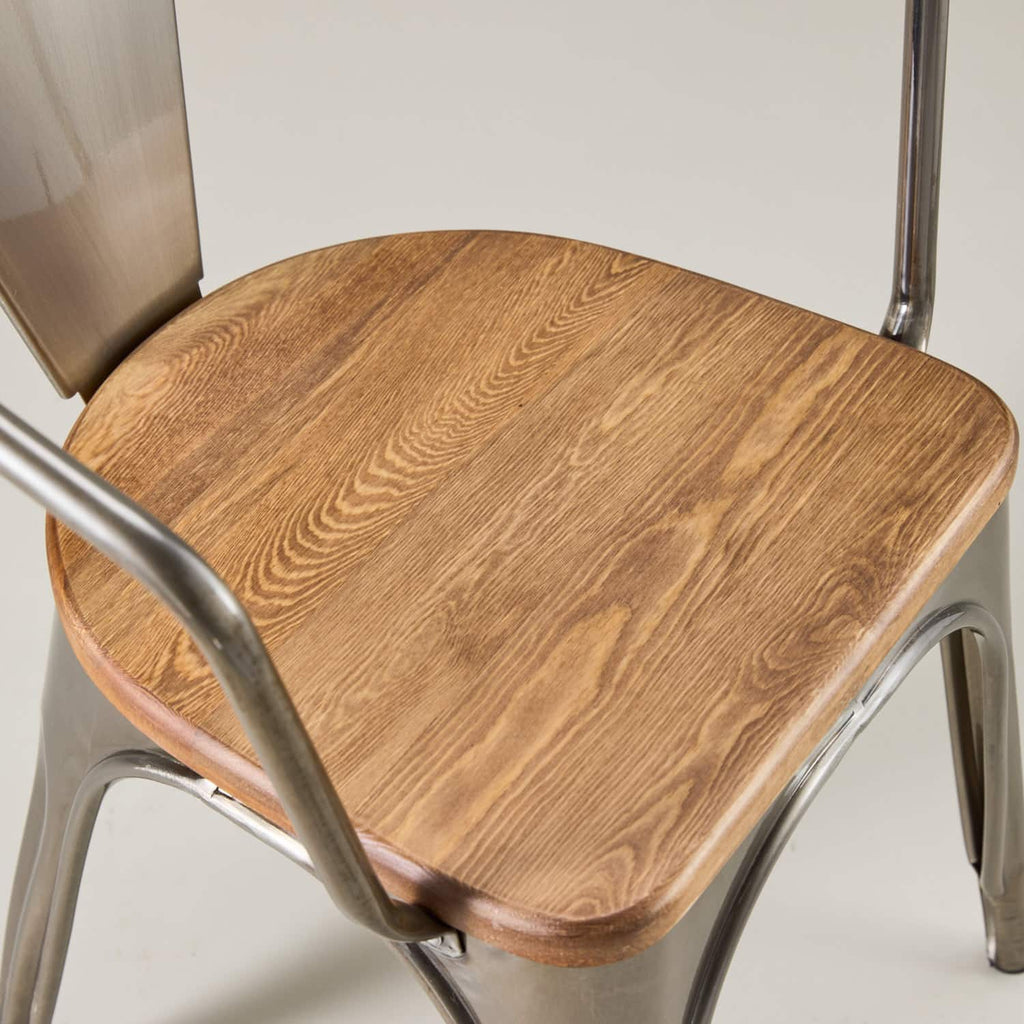 Paris cafe chair with arms & wood seat – Gunmetal