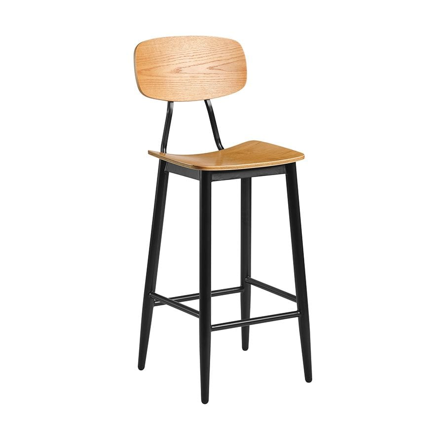 JUNA Bar Stool ‚Äì Ply Oak and Black Steel