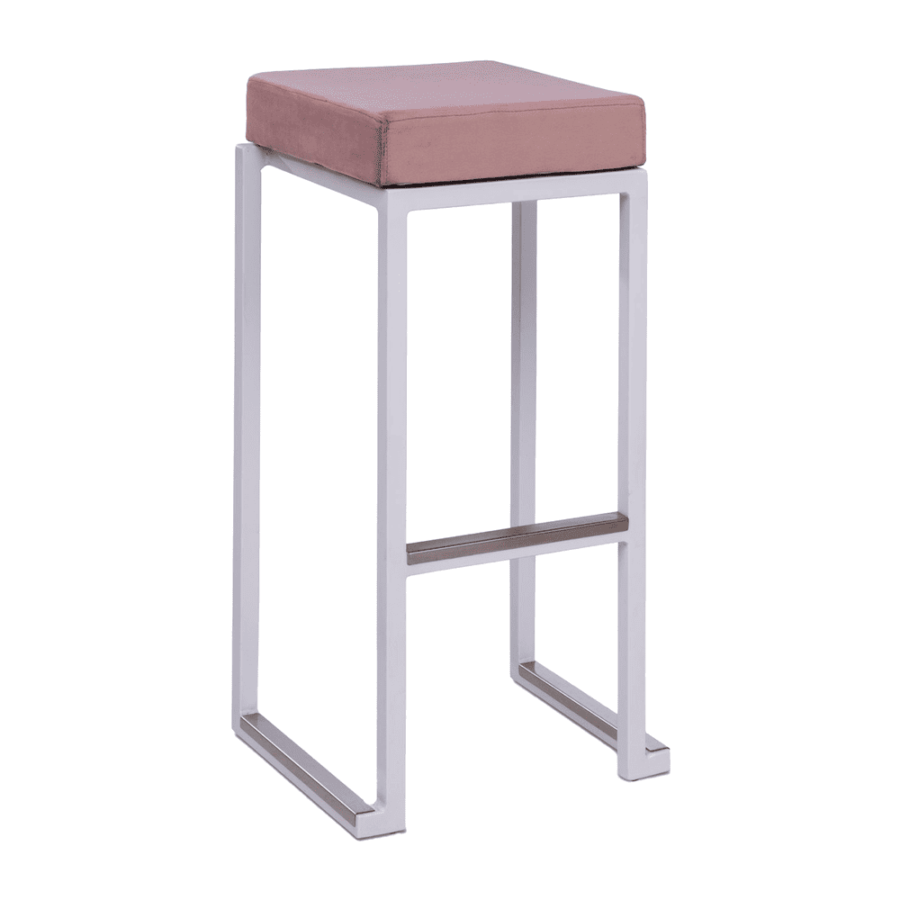 Kubo Smart Bar Stool White Frame Pink Velvet Seat Pad
