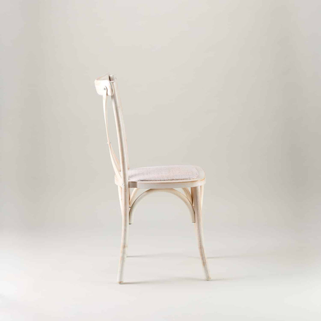 Limewashed crossback chair – rattan seat pad