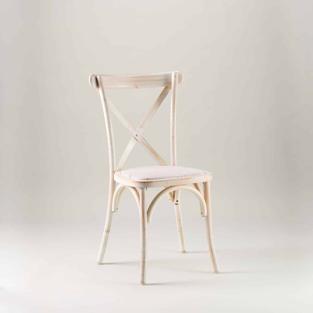 Limewashed crossback chair – rattan seat pad