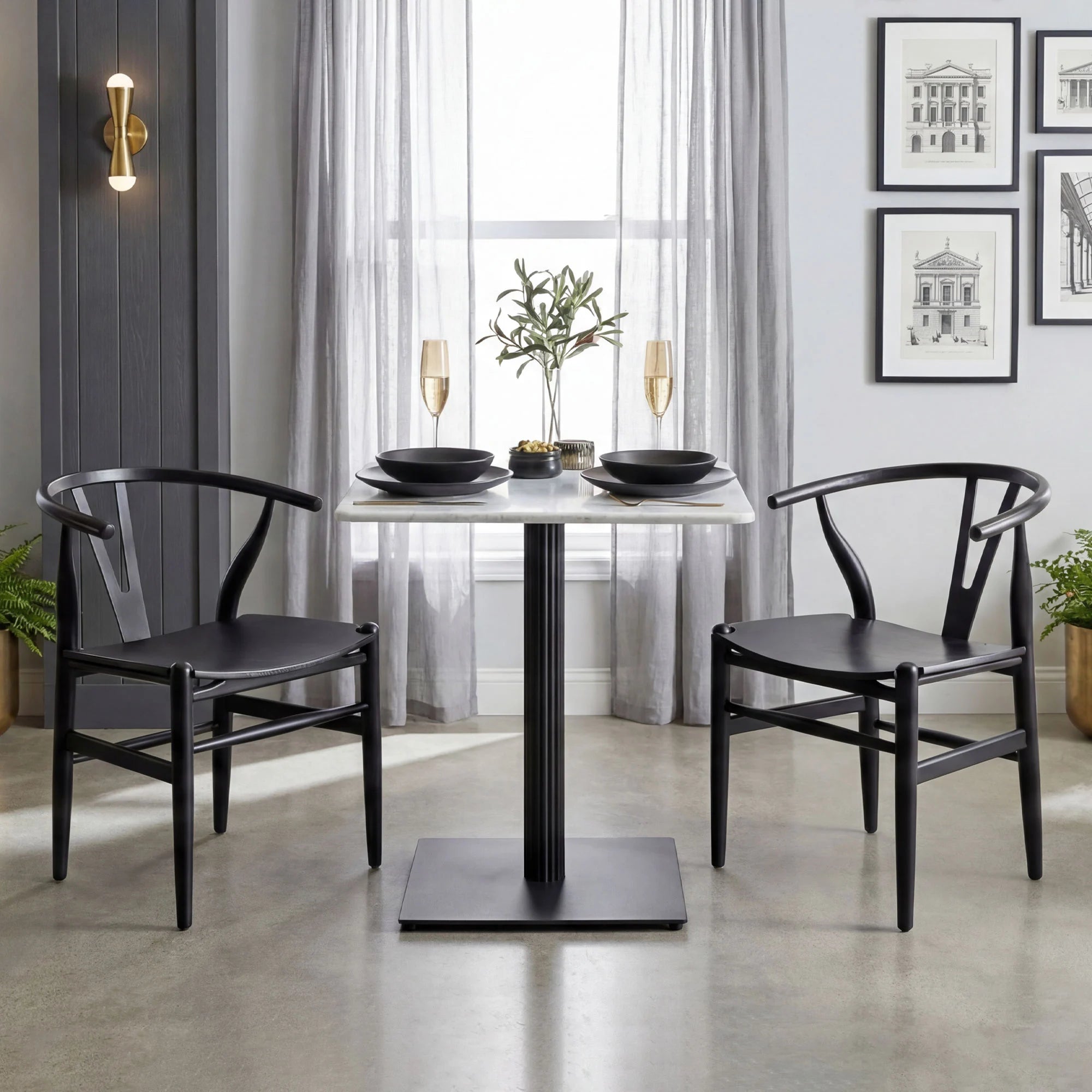 Marble Table Top Wishbone Chair Square