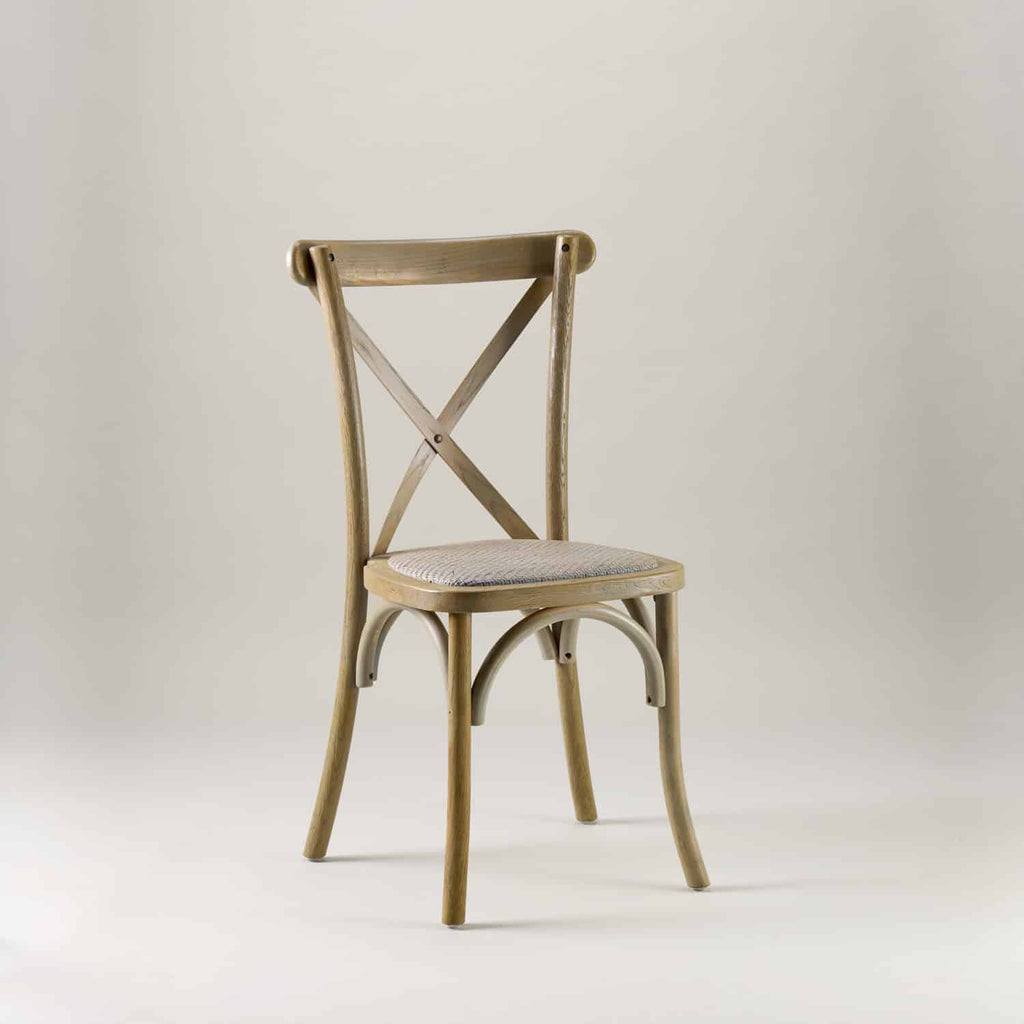 Mottled Grey crossback chair – rattan seat pad