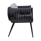 mozzini belt 1 seater armchair matt black frame / anthracite rope weave / light grey cushions za.6766c