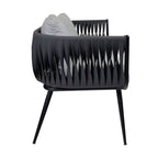 mozzini belt 2 seater sofa matt black frame / anthracite rope weave / light grey cushions za.6765c