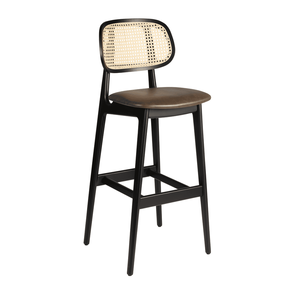 Relish Bar Stool - Beech Satin Black - Natural Cane Back - Lascari Seat Pad