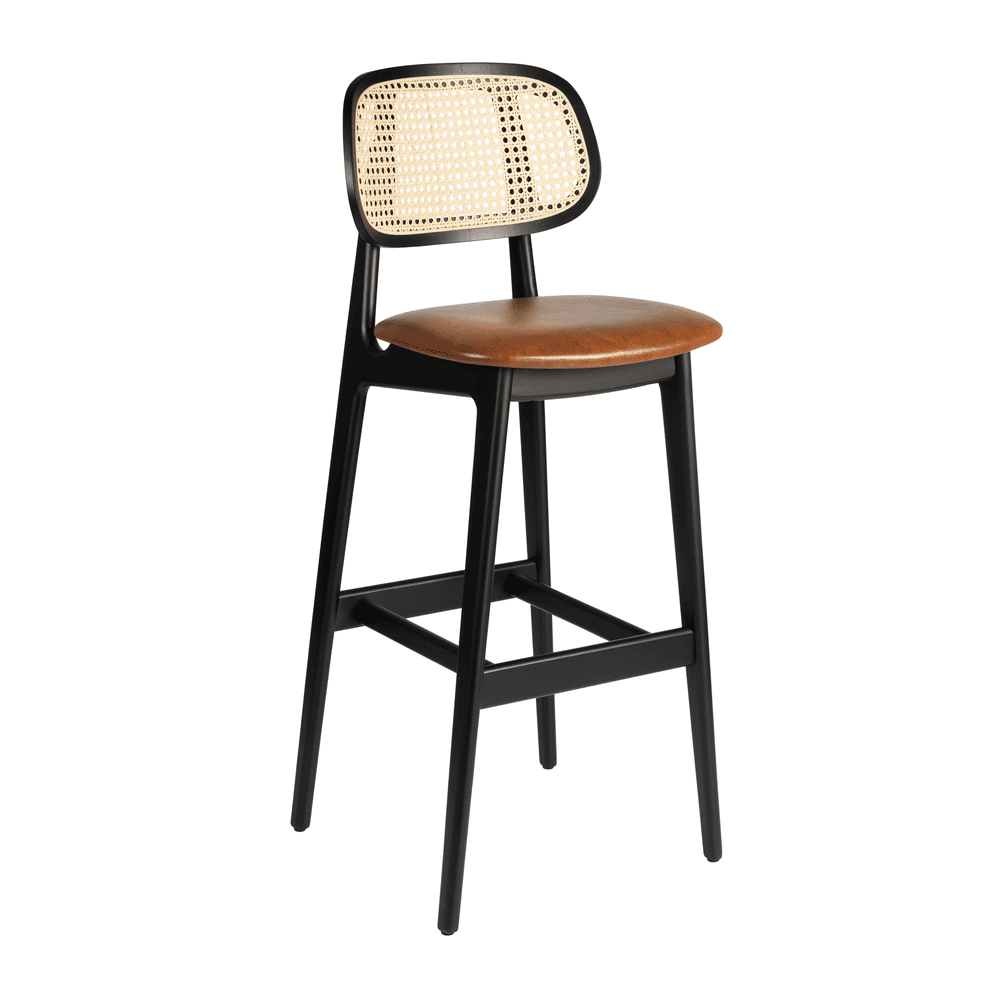 Relish Bar Stool - Beech Satin Black - Natural Cane Back - Lascari Seat Pad