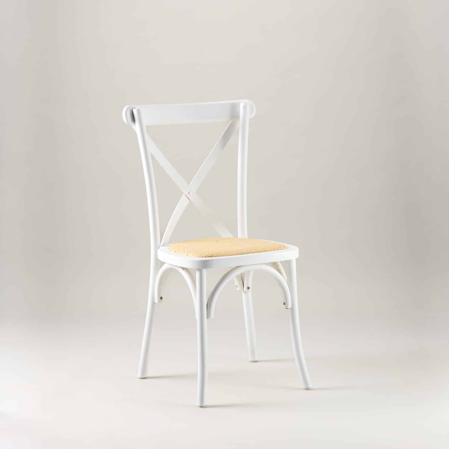 White crossback chair – rattan seat pad