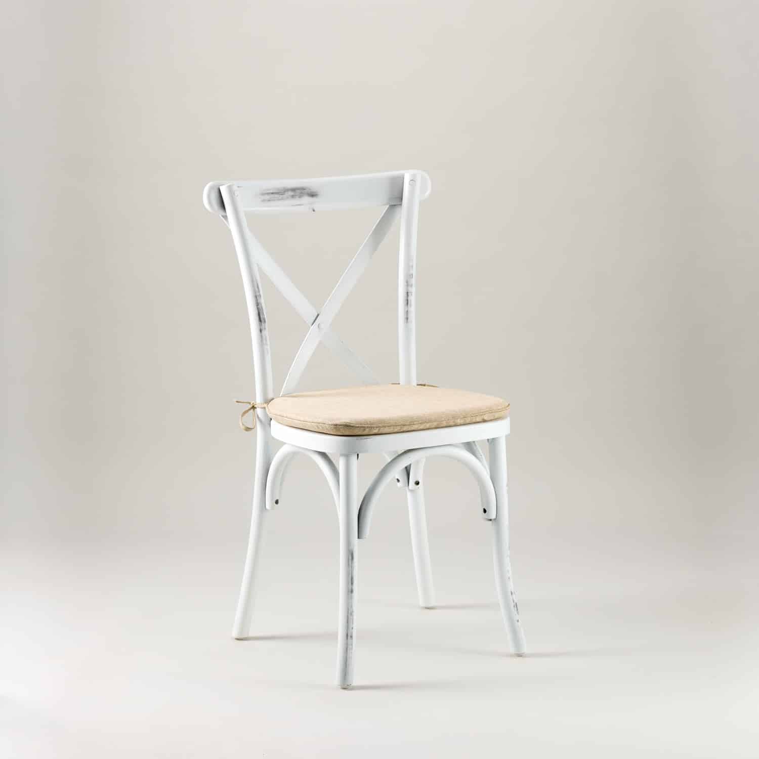 Vintage White crossback chair – tie on seat pad