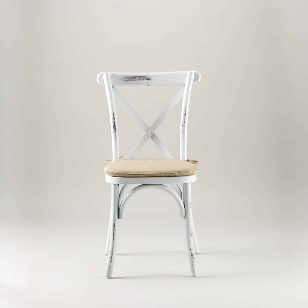 Vintage White crossback chair – tie on seat pad