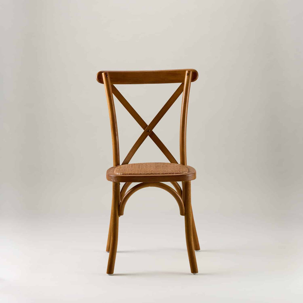 Warm oak crossback chair – rattan seat pad