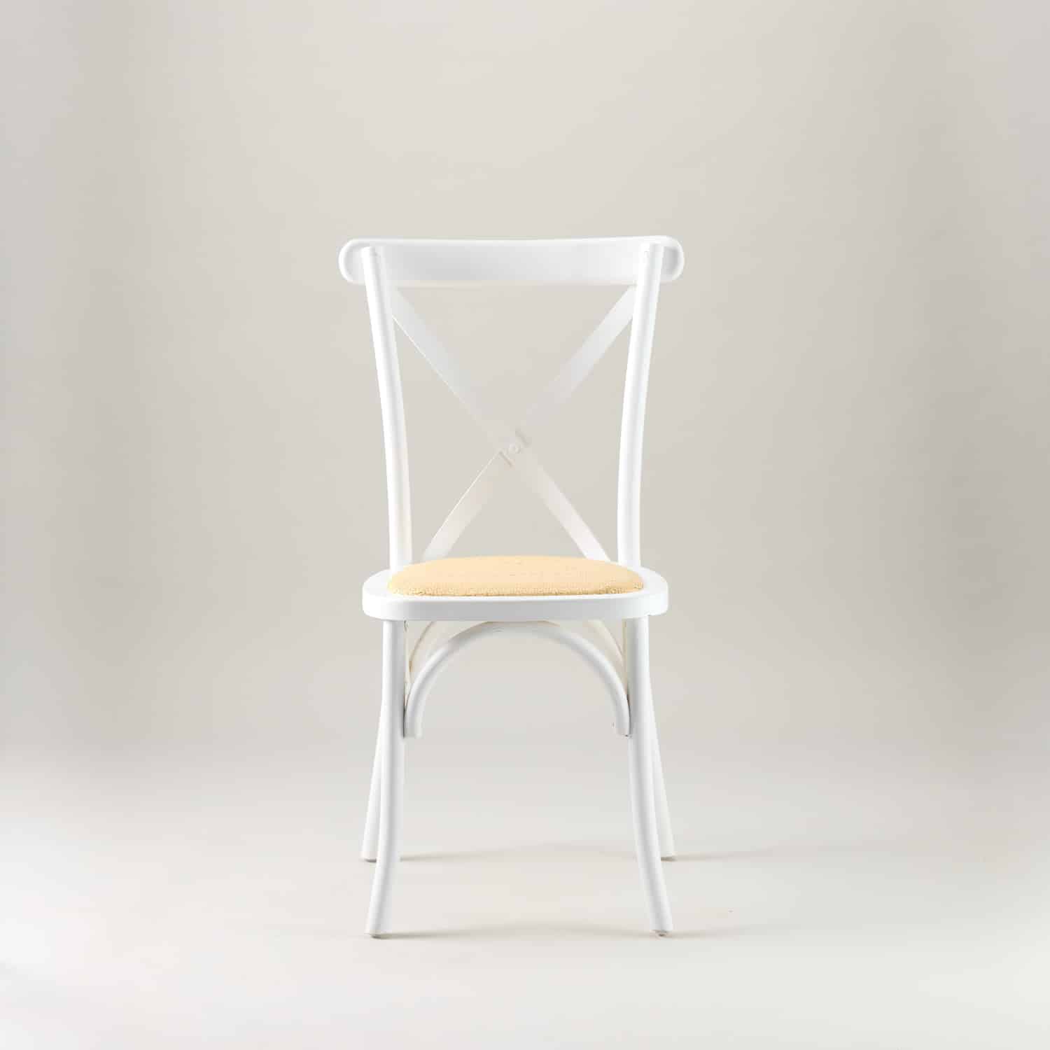 White crossback chair – rattan seat pad