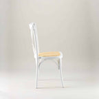 White crossback chair – rattan seat pad