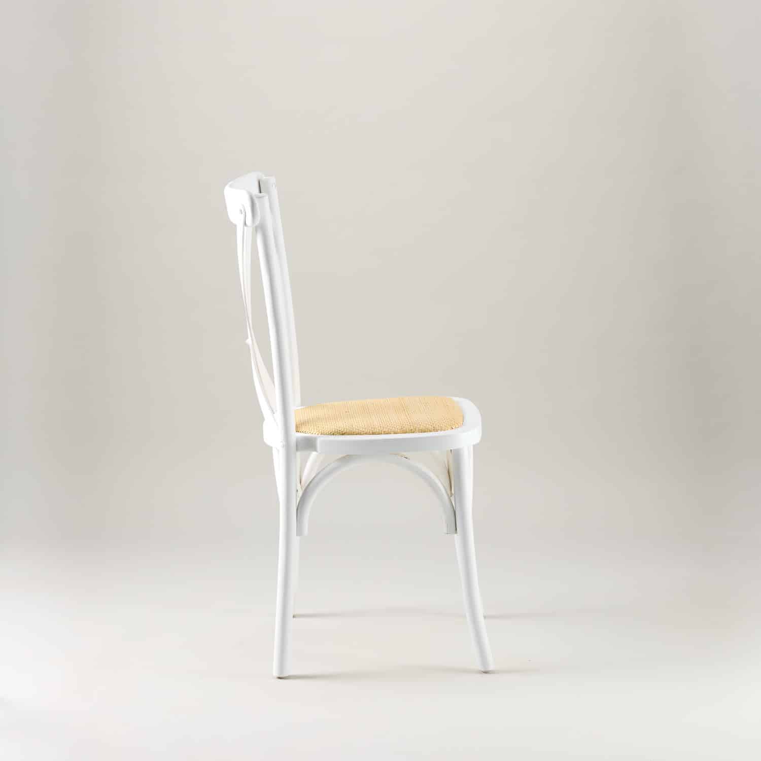 White crossback chair – rattan seat pad