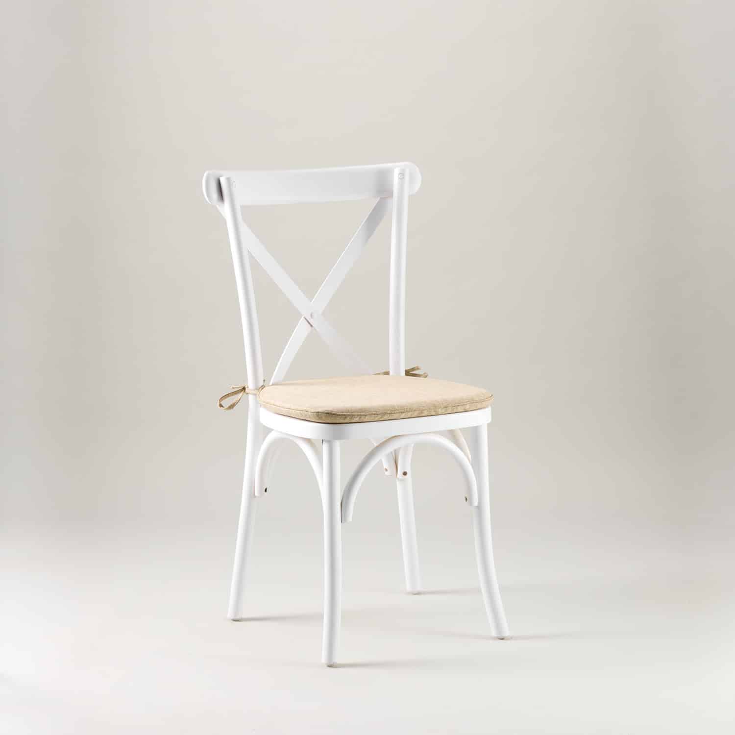 White crossback chair – tie on seat pad
