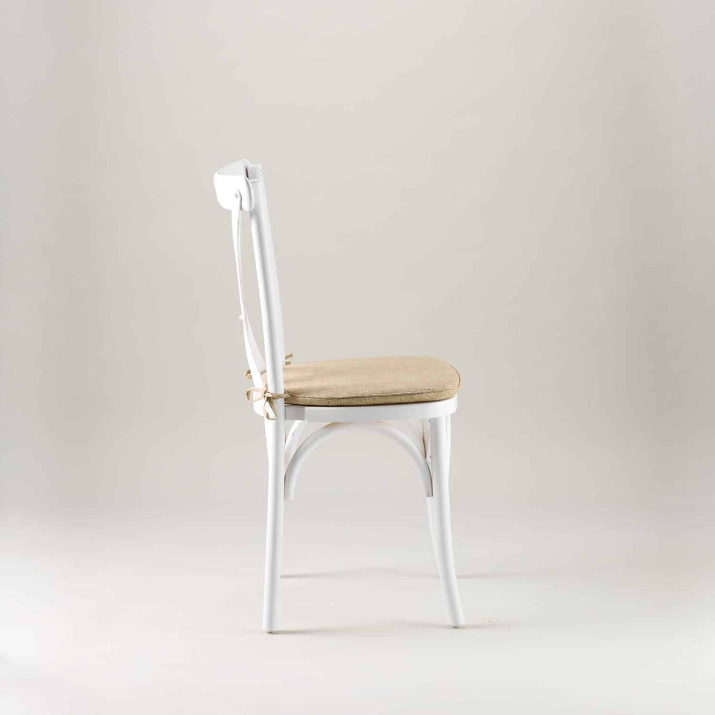 White crossback chair – tie on seat pad