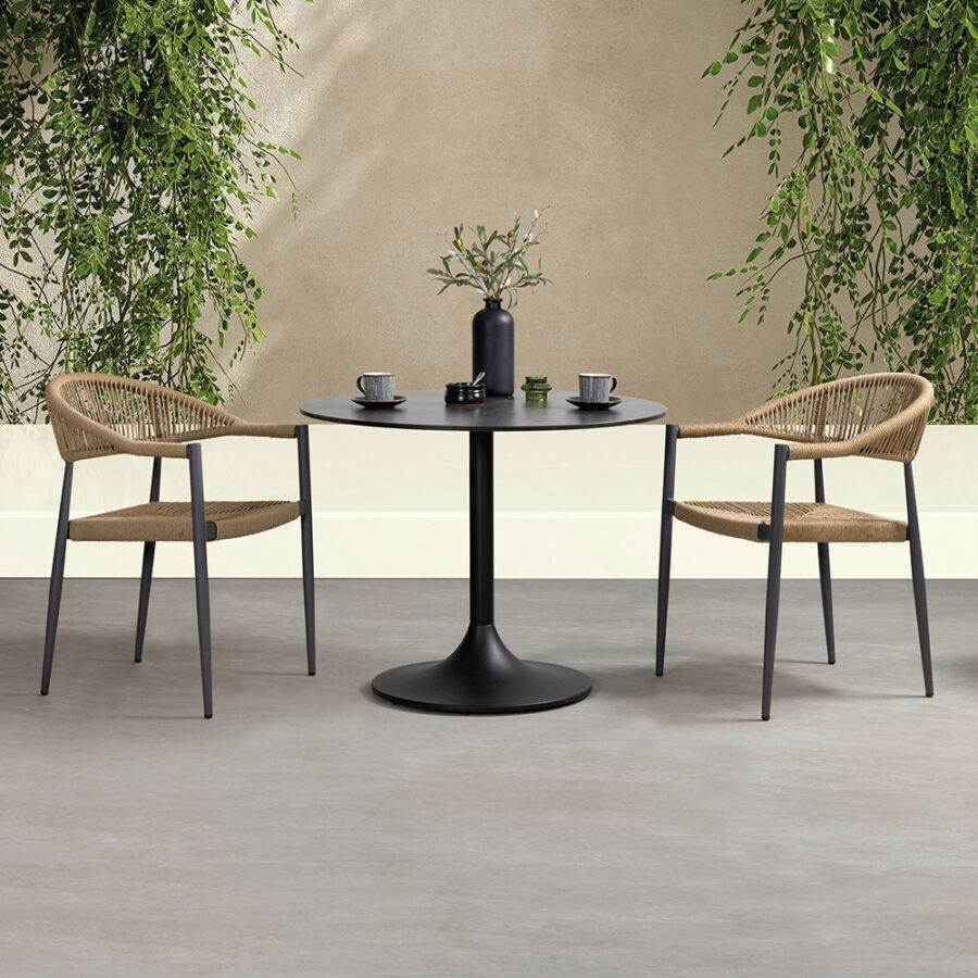 Zap Atlantic Armchair Extrema Round Table Top Evo Dining Height Large Round Table Base Insitu