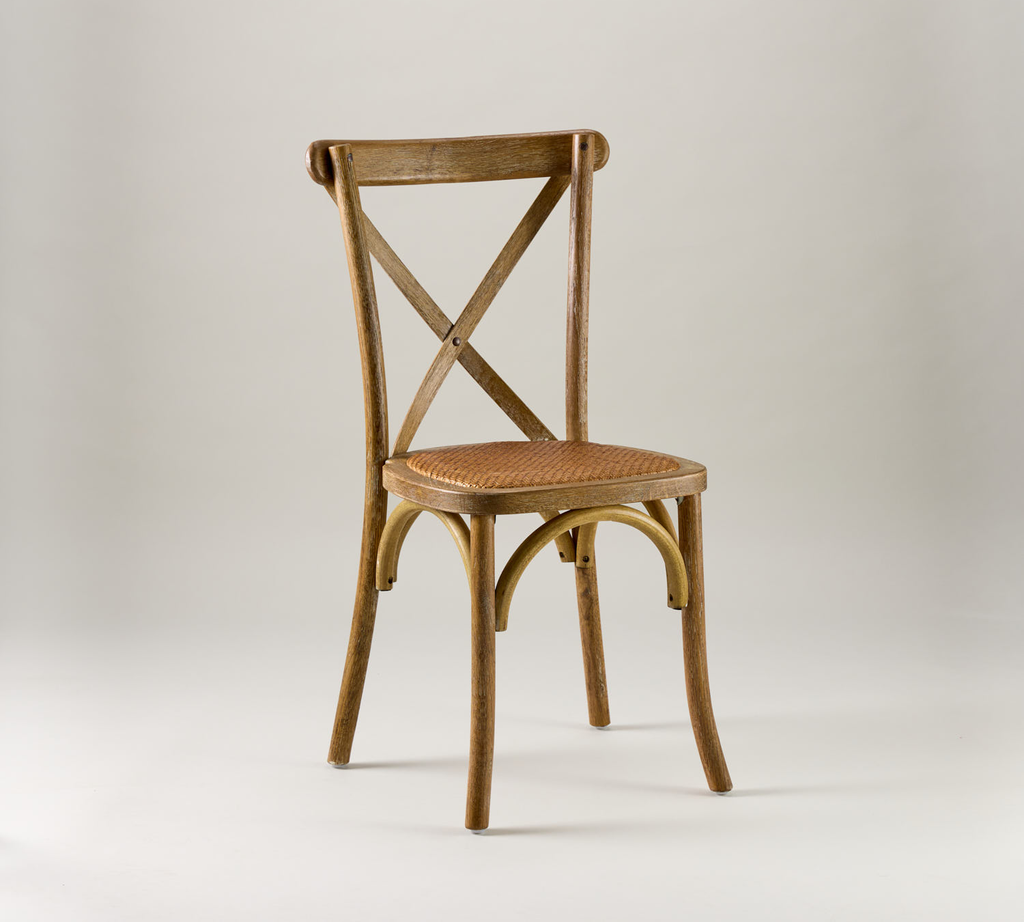 Rustic Limed oak crossback chair – rattan seat pad