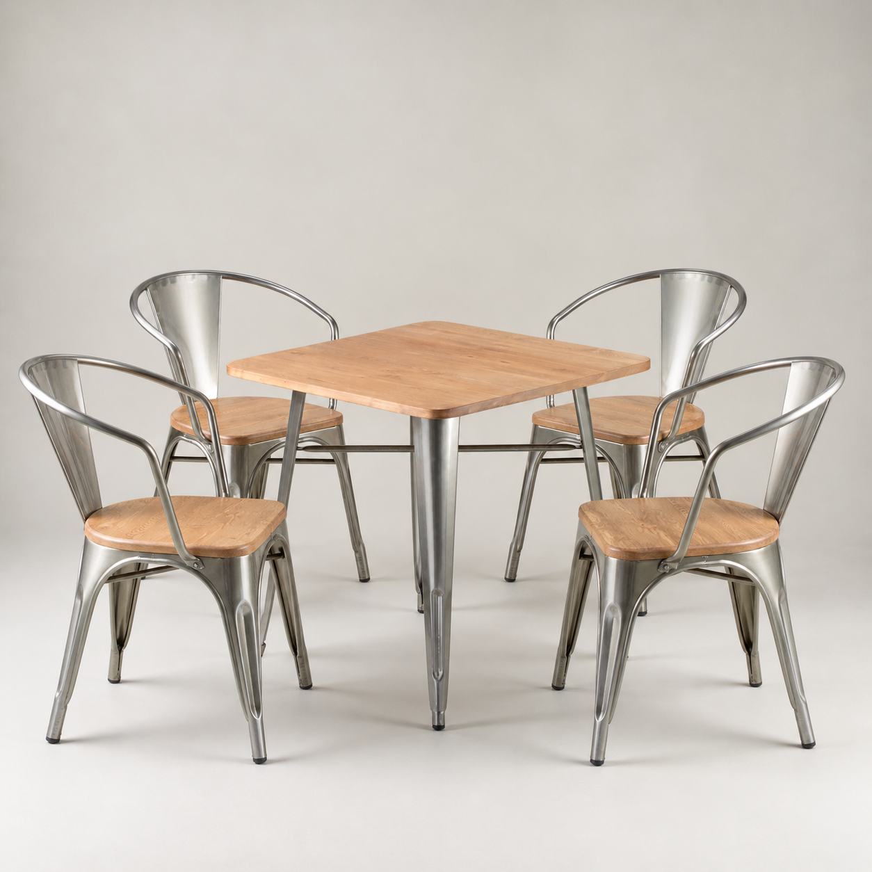 Paris cafe chair with arms & wood seat – Gunmetal